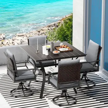 Patio Dining Set with 4 Swivel Chairs 1