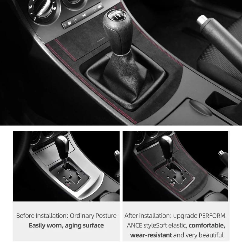 Mazda 3 Axela 2010-2013 센터 콘솔 기어 시프트 패널 트림 스티커 자동차 인테리어 장식 튜닝 액세서리용 알칸타라 소재