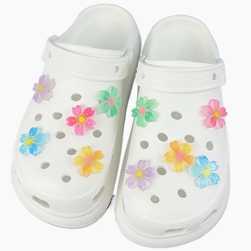 10PCS Mode Schuh Charms Set Zubehör Loch Schuh Schnalle Leuchtende Kirschblüten DIY Schuhe Dekorationen – Detail 2