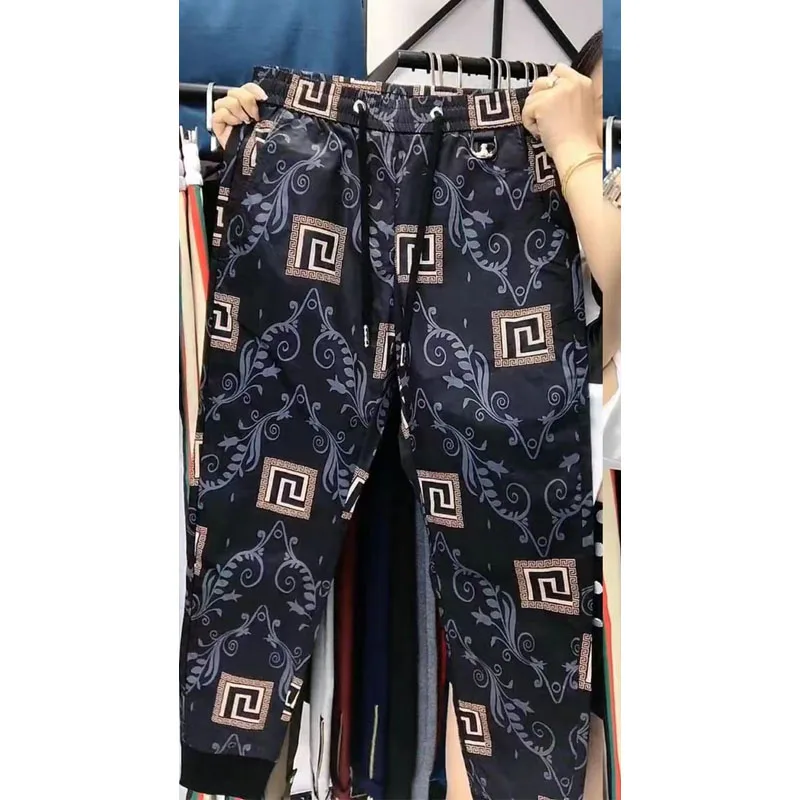 2023 New Summer Fashion Casual Versatile Trend Loose Ice Silk Elastic Waist Zipper Tie Feet Youth Middle Age Style Guard Pants