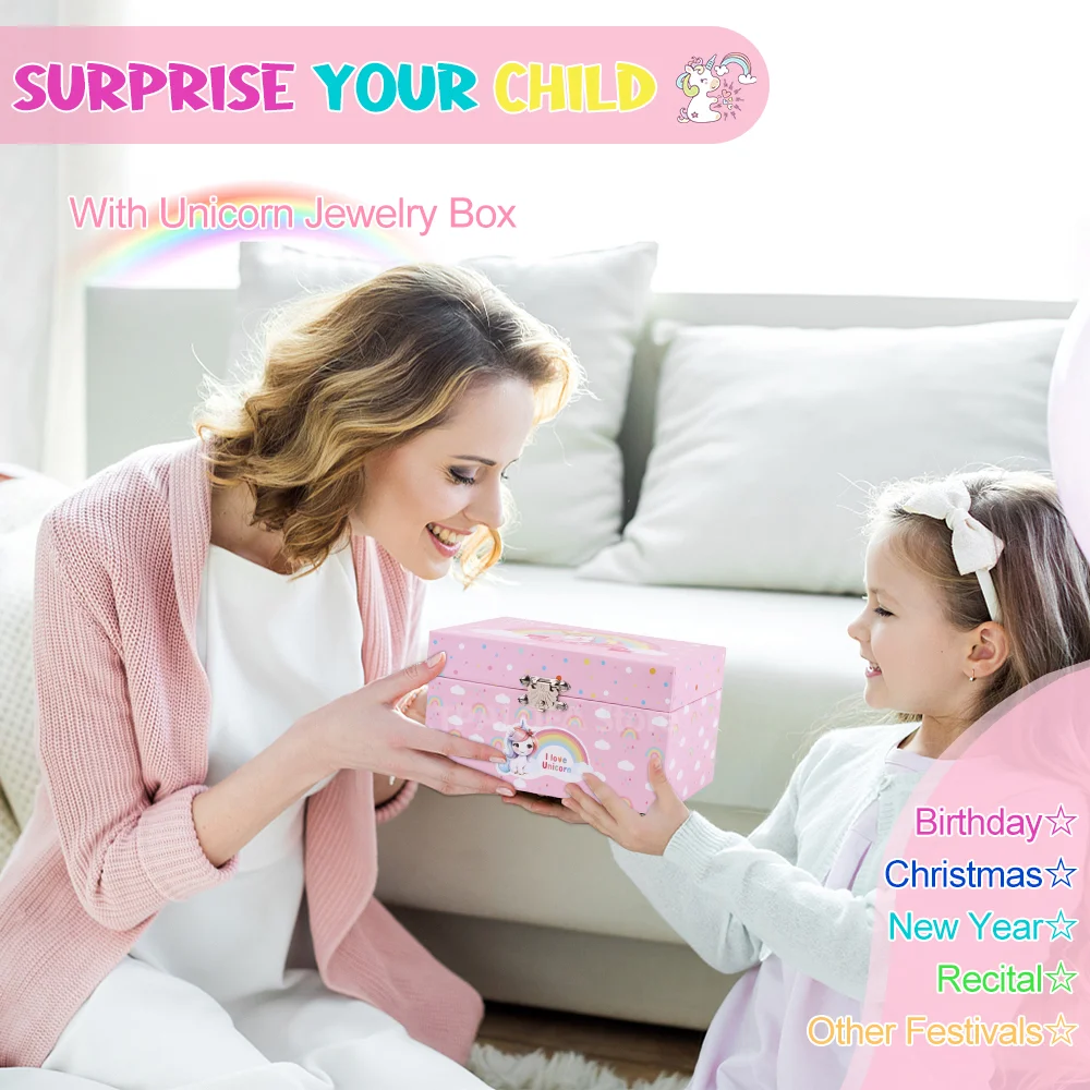 Girls Unicorn Music Jewelry Box with Spining Doll Cute Jewelry Storage Box Birthday New Year Christmas Music Box Gifts for Girls 5