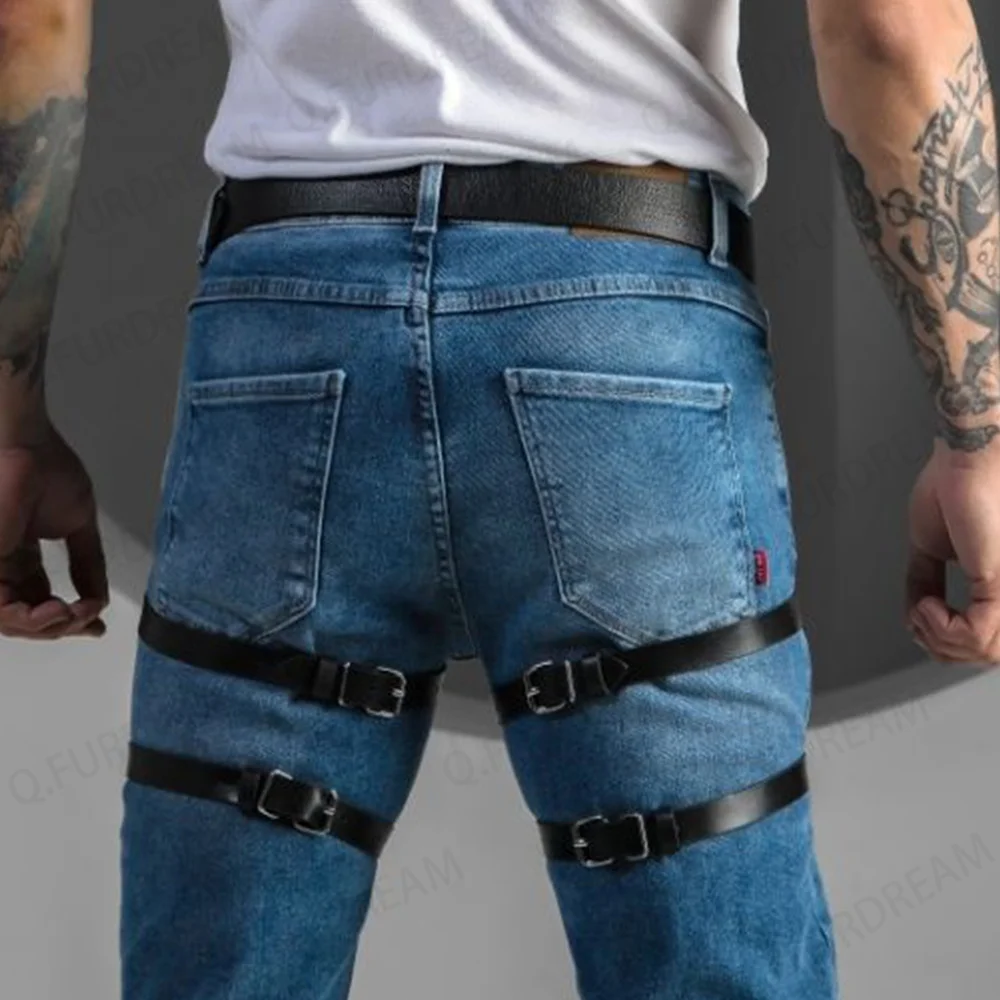 Sexy Leather Leg Harness Man Punk Style Thigh Harness Fetish Bondage Lingerie Waist To Leg Rave Festival Clothes Accessories leather chest harness