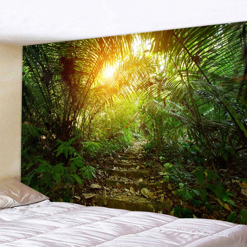 Tapestry decor Natural Forest Landscape Tapestry Psychedelic Scene Mandala Home Art Decorative Tapestry Hippie Bohemian Yoga Mattress Sheet