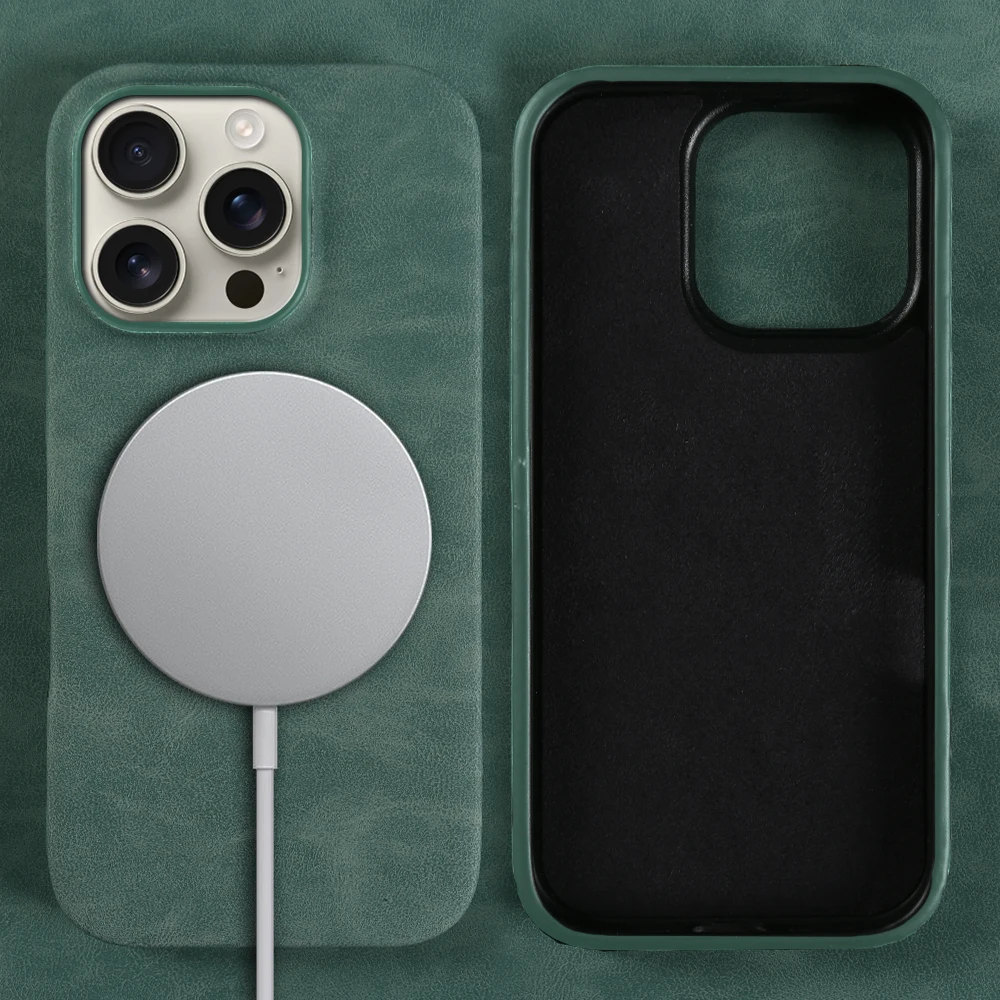 Elegant Retro Leather Magnetic Phone Case with Wireless Charging Capability