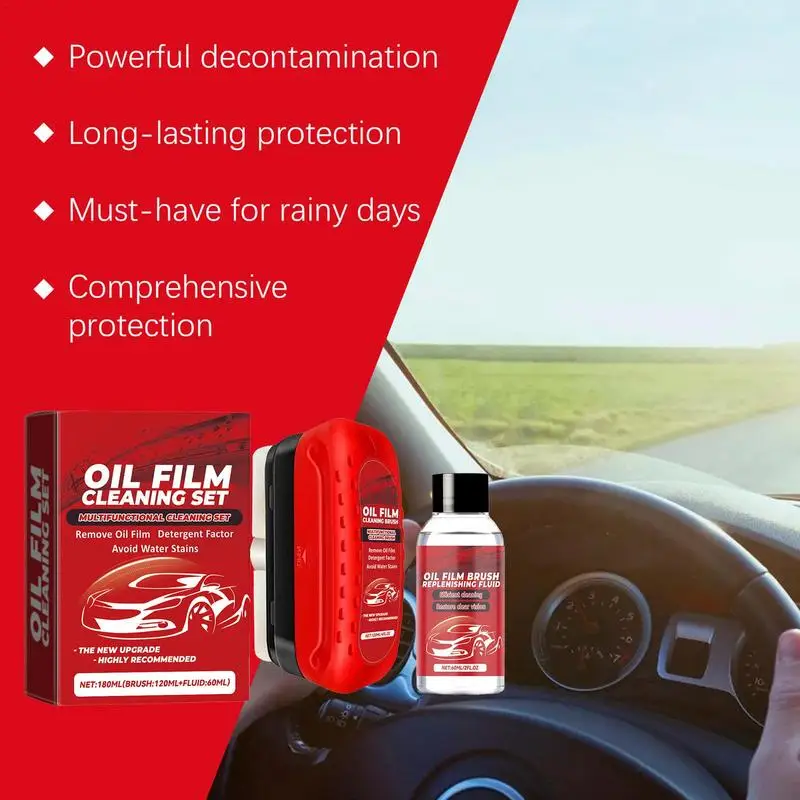 Automotive Oil Film Cleaning Brush Oil Film Cleaning Set 120ML Car Windshield Cleaner Outdoor Window Cleaner With Brush For All