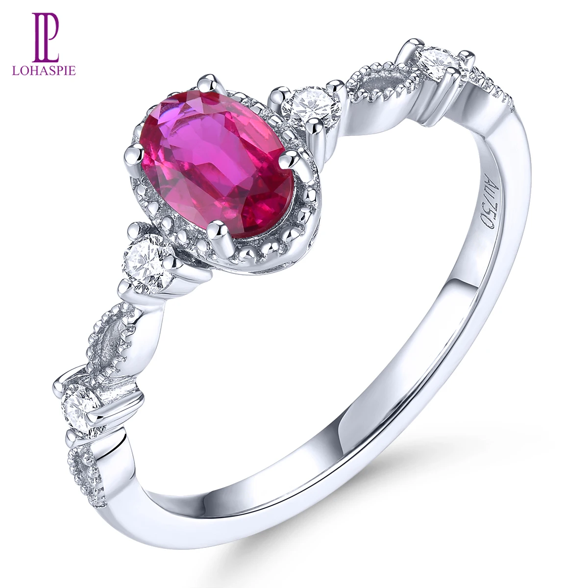 Lohapsie Anello Da Donna Con Rubino Prezioso Naturale Oro Bianco 18 Carati Diamante Genuino Romantico Luxuty Personalizzato Au750 Gioielleria Raffinat