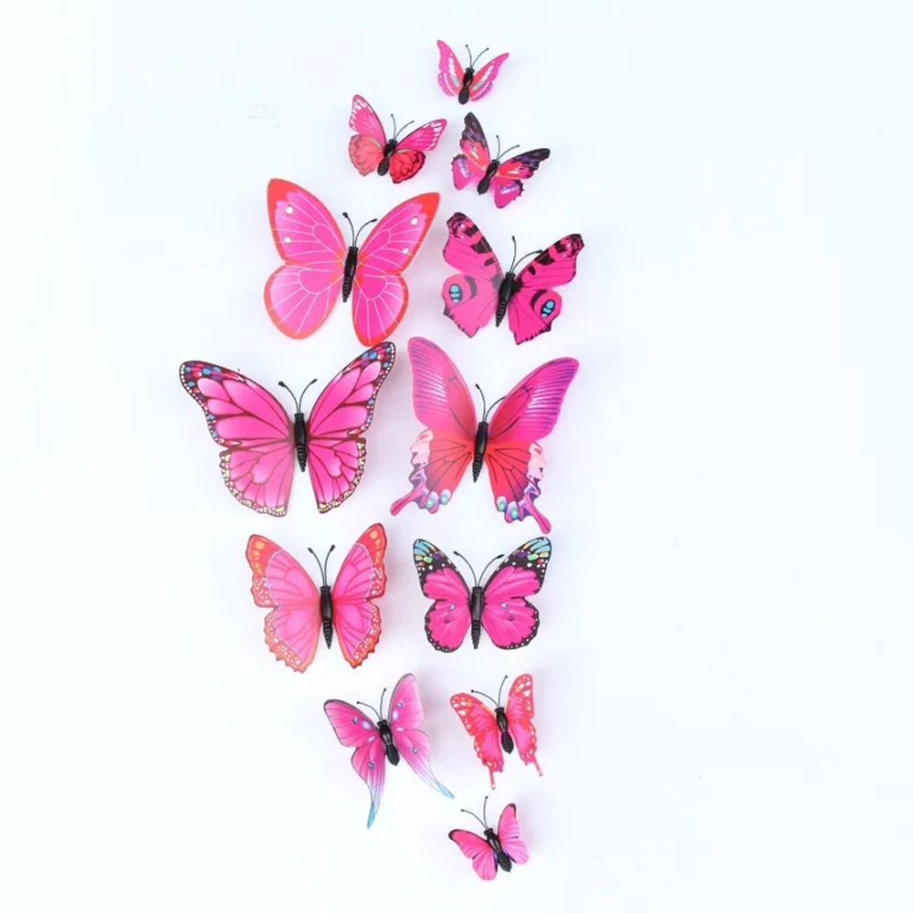 12Pcs Butterfly 3D Color Wall Stickers for Home Decor Pink Blue for Tile Window Diy Wall Art Magnet