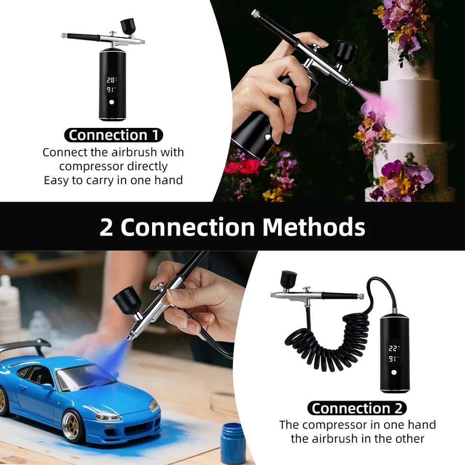 Kit Aerógrafo Con Compresor Inalámbrico - Boquilla 0.3 Mm, 3 Niveles De Presión, Para Uñas, Maquillaje, Modelismo