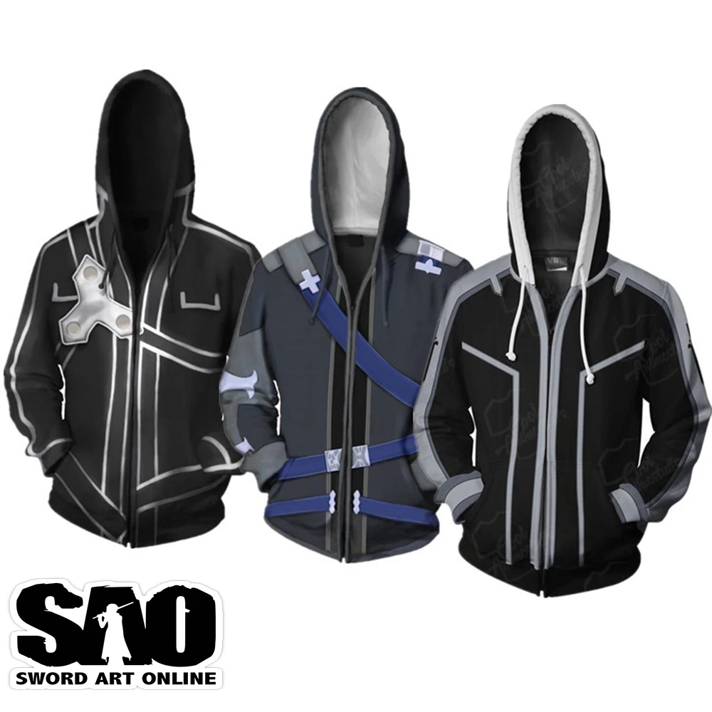 

Свитшот с капюшоном и мечом из аниме Art Online свитер для косплея Kirigaya Kazuto толстовки Кирито, куртка на молнии, пальто для мужчин и женщин