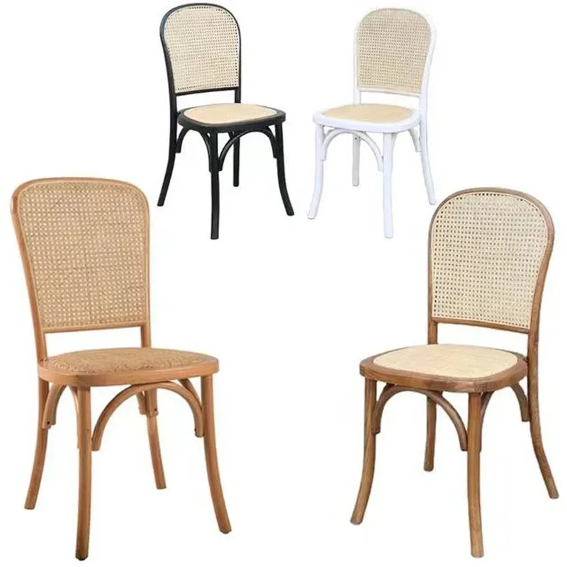 Modern Simple Design Solid Wood Dining Chairs Vintage Rattan Chairs Coffee Shop Retro Restaurant Dining Chair