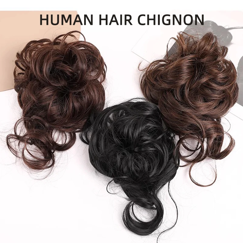 LUPU 100% Human Hair Bun  Extensions Human Hair Messy Bun Hair Pieces Wavy Curly Human Hair Chignon Tousles Updo For Women Girls