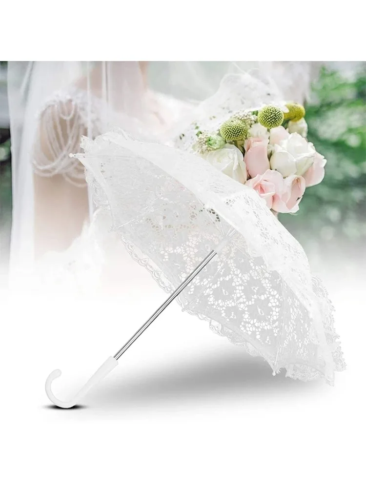 *White Wedding Umbrella, Women Parasol White Lace Umbrella Handmade Photography Prop Umbrella For Wedding Party Decor Stage Perf