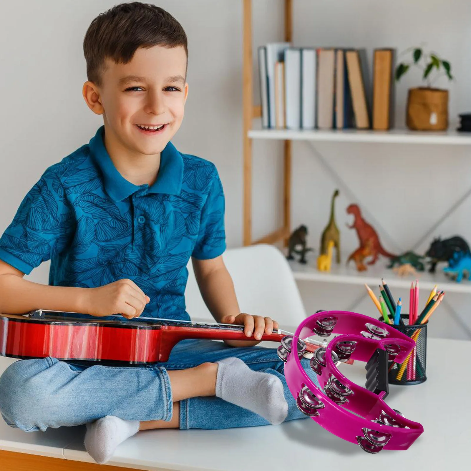 Half-moon Tambourine Handheld Percussion Instrument Musical Party Tambourine tambourine instrument handle jingle bell