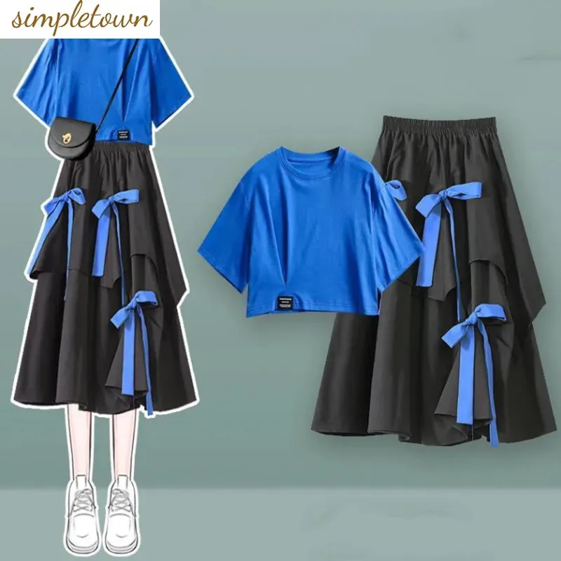 2023 Spring/Summer Fashion Set Women's Korean Loose Short Sleeve T-shirt Design Sense Half Skirt Two Piece Set
