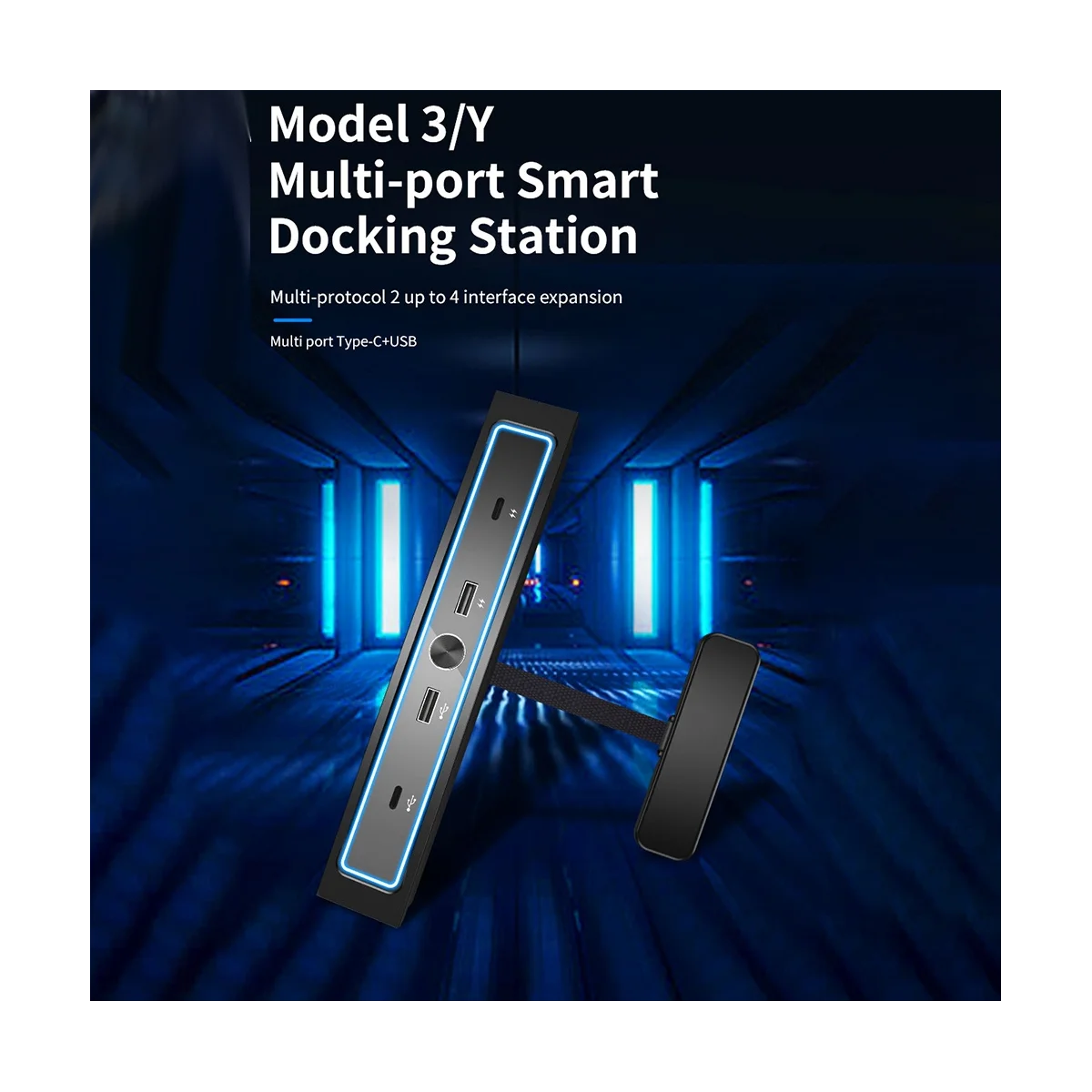 Upgraded Auto Switch LED Light USB Hub for 2021 2023 Tesla Model Y