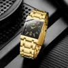 Men Business Watch Simple Design Luxury Fashion Rectangular Black Gold Stainless Steel Calendar Waterproof Quartz Men's Watches 1