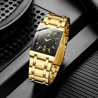 Men Business Watch Simple Design Luxury Fashion Rectangular Black Gold Stainless Steel Calendar Waterproof Quartz Men's Watches 1
