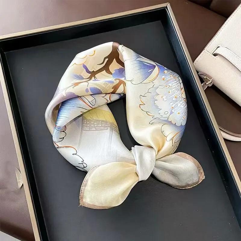 100% Pure Silk Square Scarf Women Dot Print Neckerchief Bandana