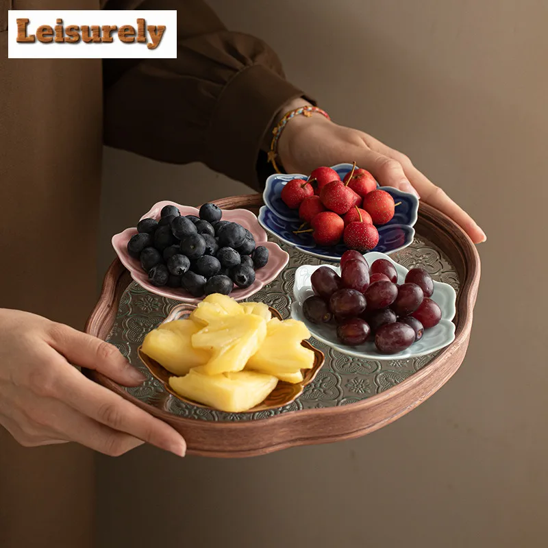 Ruyi Six Petal Fruit Dishes Vintage Pastry Plate Appetizer Serving Platter Household Hospitality Dishes Teaset Supplies Craft