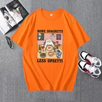 MORE SPAGHETTI LESS UPSETTI Printed T-shirt Cute Cat Again Eating Pattern Kawaii Top Italian Lover Short Sleeve Graphic Shirts 2