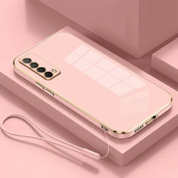 Luxury Square Plating ShockProof Phone Case - Soft TPU Silicone Back Cover for Huawei P smart 2021 (Gs6D pink)