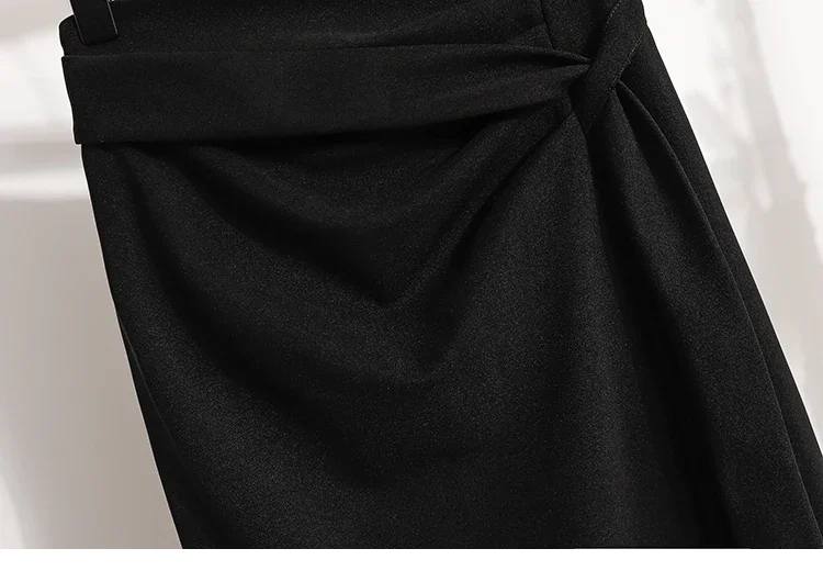 Herbst Winter Mittellanger A-Linien-Rock 2026 Übergröße Eleganter Asymmetrischer Schlitz-Rock Damen Hochgeschnittener Oversize-Anzugrock – Detail 7