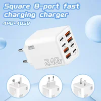 240W 8-Port GaN Charger 4 PD Type-C 4 USB Fast Charging Phone Charger Multi-Device Power Adapter For Phones EU/US/UK Plug 6