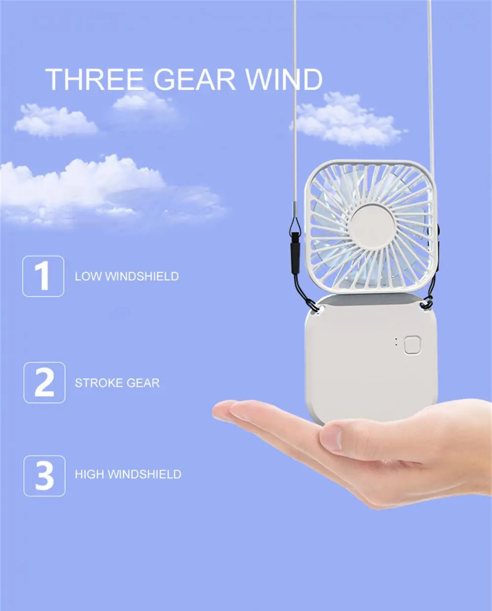 Description Picture 4 of itemHandheld Electric Mini Fan Strap Type Portable Air Conditioners Folding Camping Mirror USB Rechargeable Small Fan Desktop