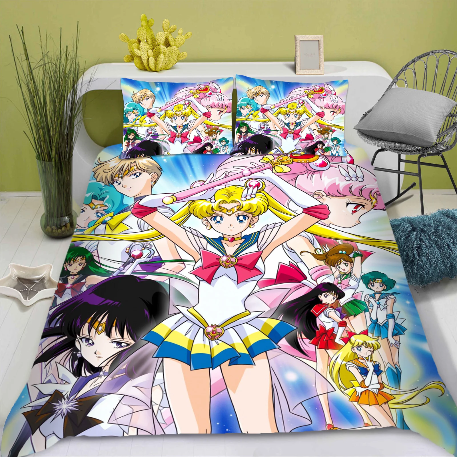 Description Picture 4 of itemSailor Moon Cartoon Quilt Cover Cute Printing Duvet Home Breathable Childrens Bedding Custom Made Various Sizes Set