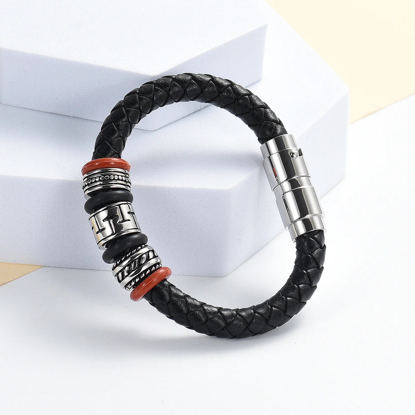 Man Leather Urns Bracelet For Human/Pet Ashes Vintage Memorial Bangle Customized Cremation Keepsake Jewelry 3