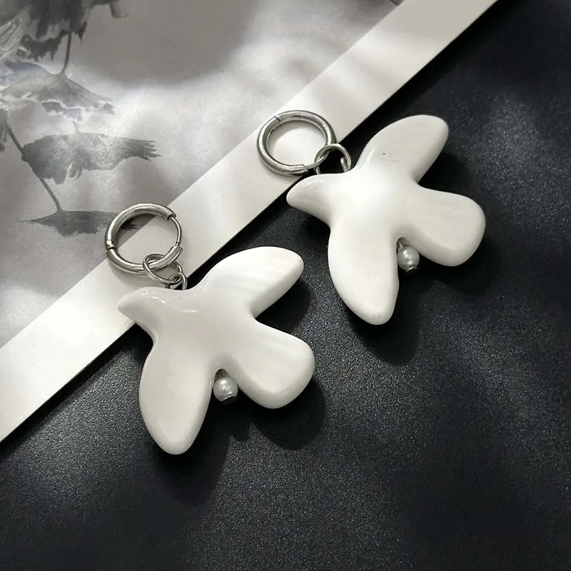 Fashion White Peace Dove Hoop Earrings For Women - Image 10