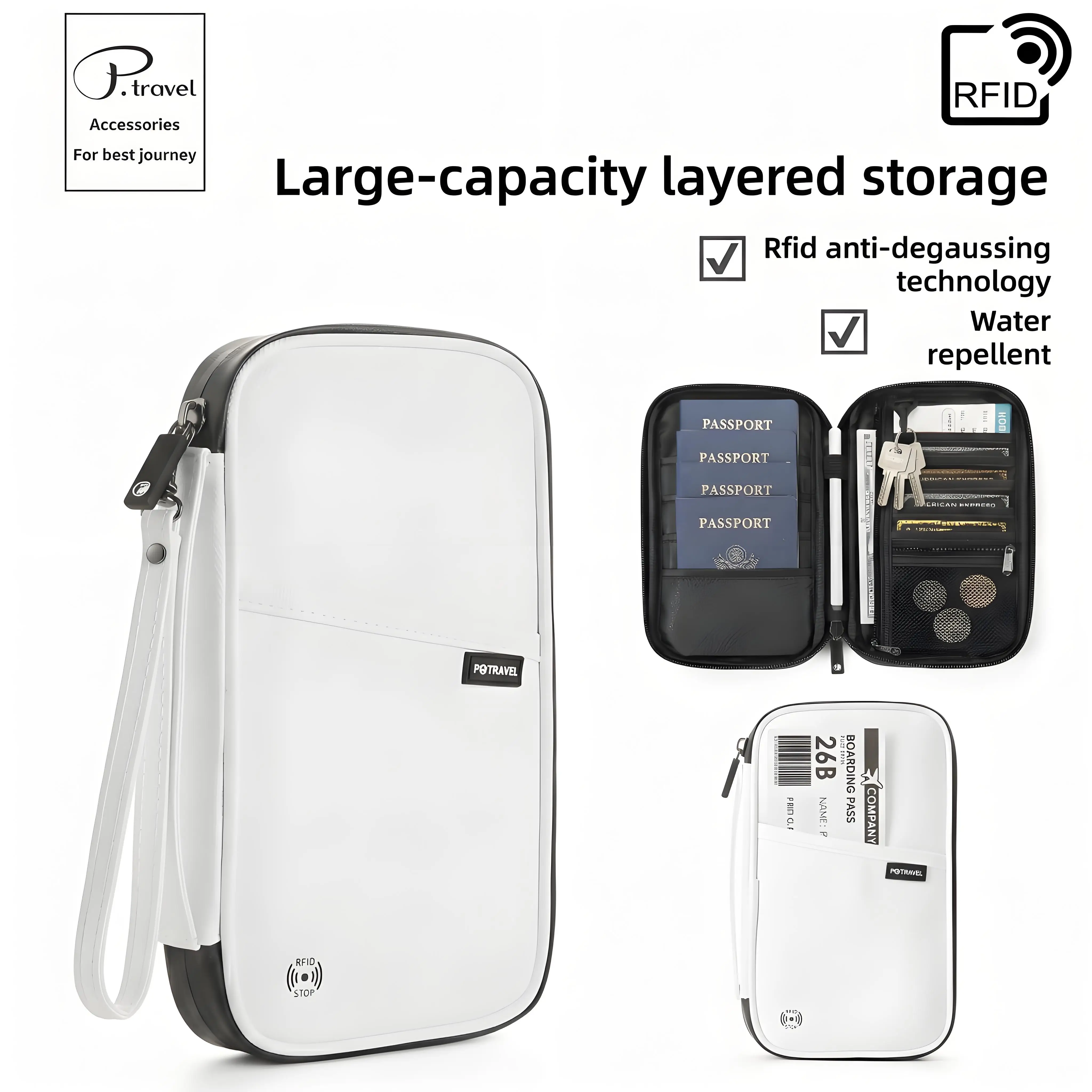 Porta passaporto da viaggio RFID Porta documenti impermeabile Portafoglio Porta biglietti di grande capacità per uomini e donne Viaggio in famiglia - immagine 5