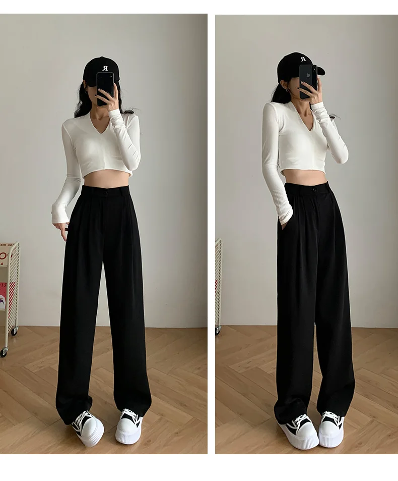 Yitimoky White Suits Pants for Women Elegant Office Ladies Trousers Wide Leg Straight Loose Baggy Black Work Korean Style Pants cargo pants for women