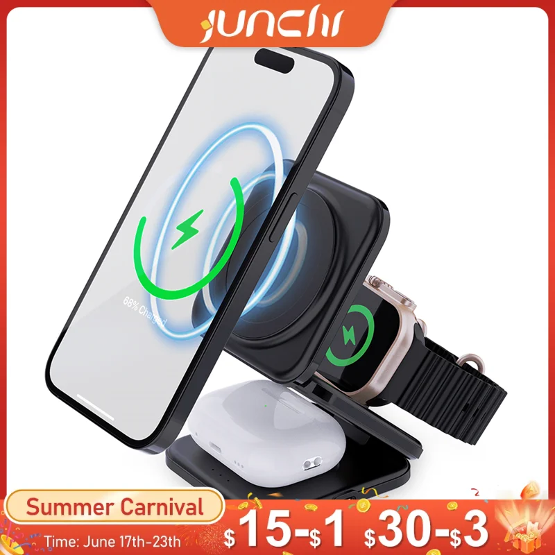 

3 в 1 Складная Беспроводная зарядная станция для iwatch Ultra 2 S9 S8 S7 iPhone 13 14 15 Pro Max TWS Airpods Pro 2 3 15 Вт, зарядная док-станция