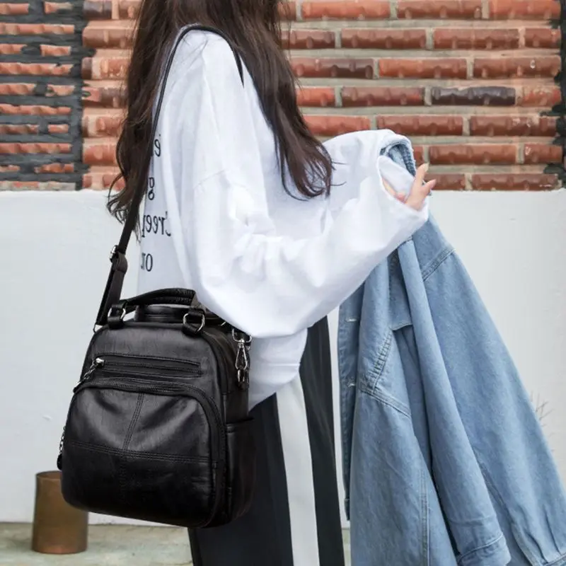Women Backpack Washed Leather Ladies Rucksack Crossbody Sling Shoulder Bag Purse E74B