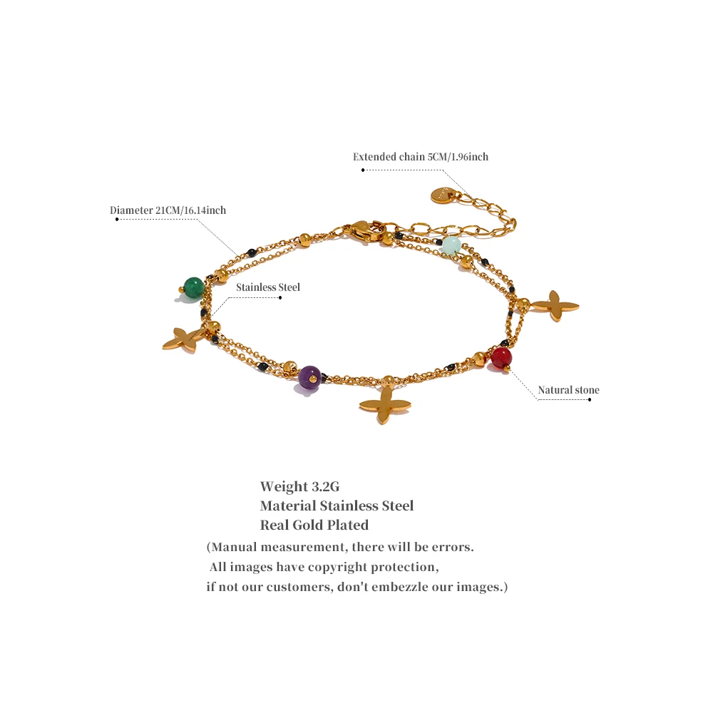 Anklet for Women Natural Stone Bead Flower Chain Stainless Steel ankle chains beads anklet fashion accessories