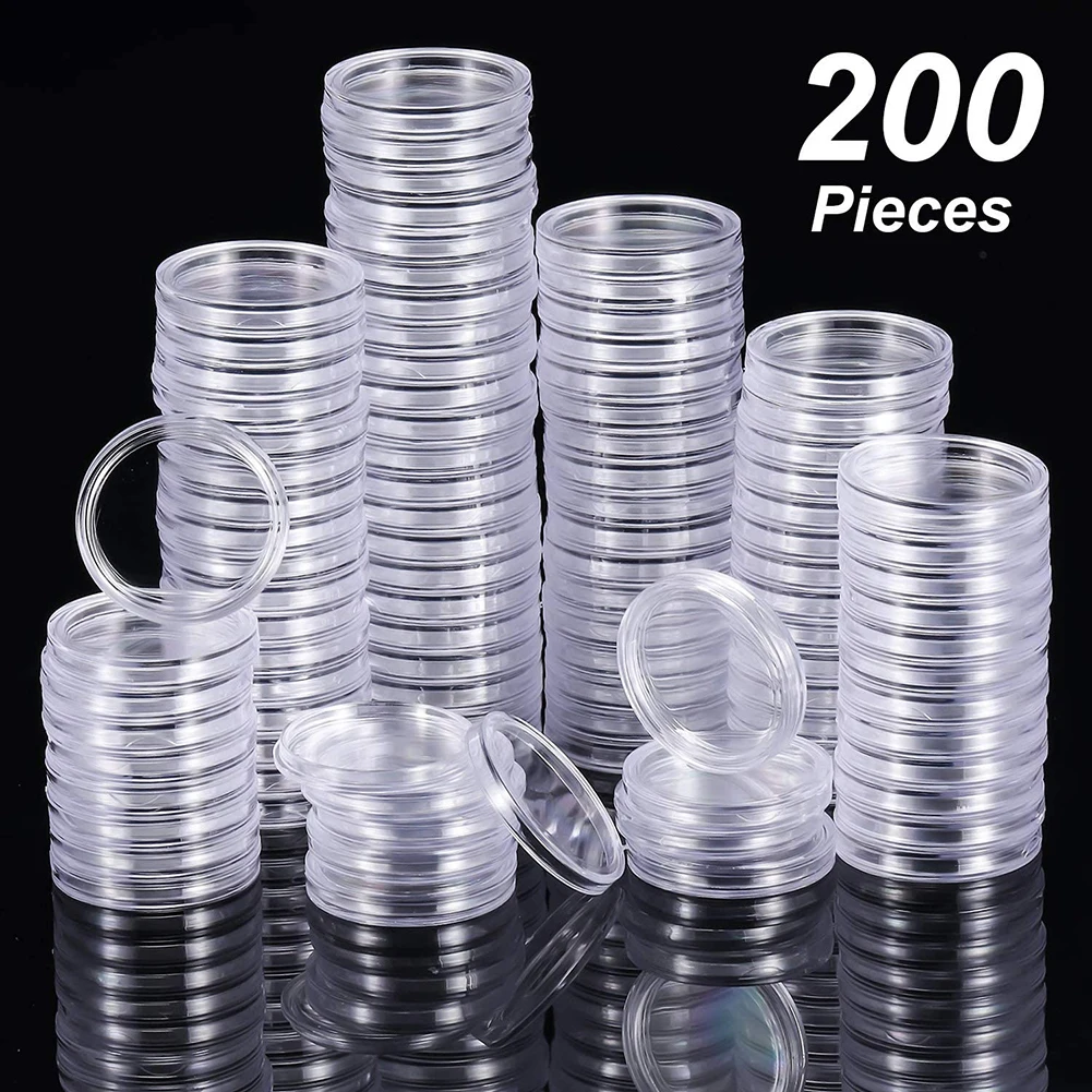 

200pcs 25mm Clear Coin Capsule Holder Case Transparent Coin Medal Commemorative Collectable Coin Plastic Storage Box Container