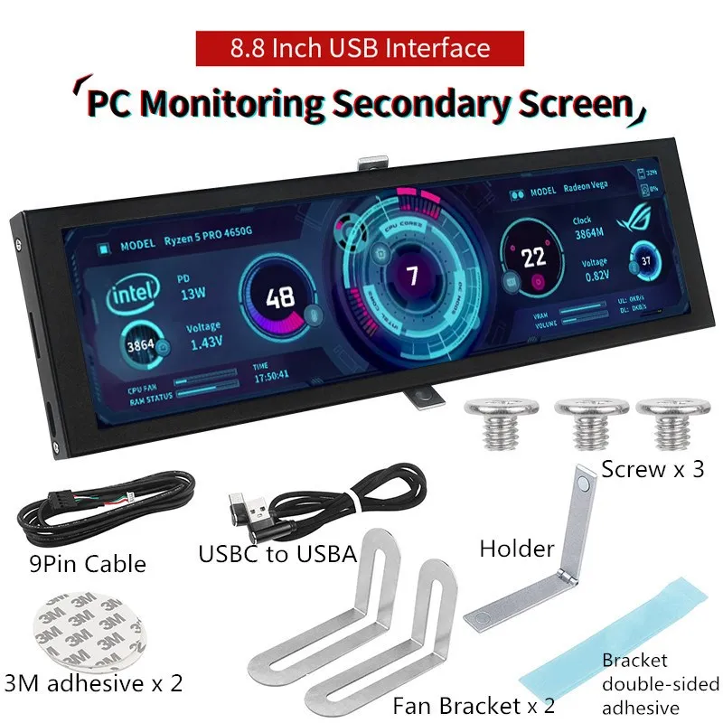 Polegada Ips Tipo-c Tela Secundária Computador Cpu Gpu Ram Hdd Monitor Usb Display Livremente Aida64 Mini Monitor Win 10 11 8.853.5 - Imagem 2
