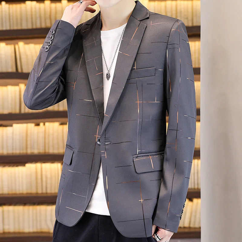 

COO 2023 Men's New Spring and Autumn Slim Fit Handsome Casual blazer Youth Plaid Bronzing blazer