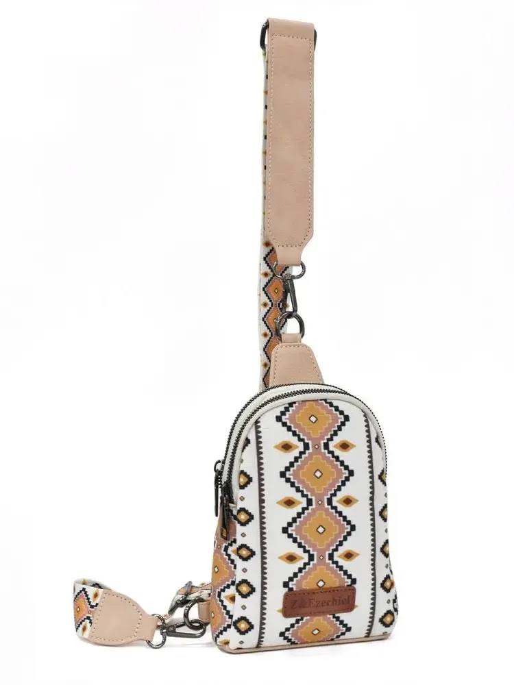 Hot selling Bohemian ethnic style zipper canvas crossbody bag chest bag waist shoulder strap