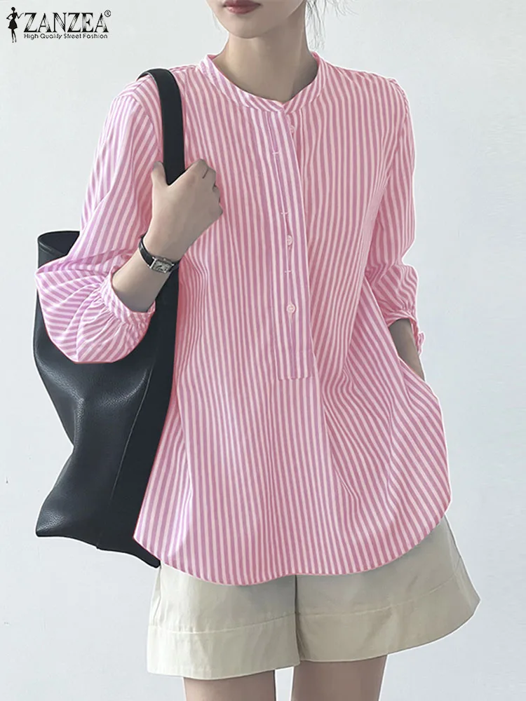 

2023 ZANZEA Woman Casual Stripe Printed Shirt Vintage OL Work Chemise Female 3/4 Sleeve O-Neck Blouse Fashion Street Tunic Tops