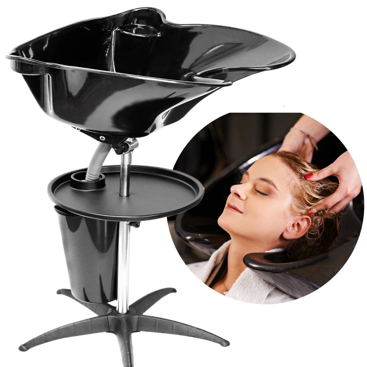 Salon Shampoo Basin Mobile Sink With Drain Stainless Steel Pipe Support Adjustable Height Pro Barbershop Tools Accessories шампунь dsd de luxe dixidox de luxe 51 steel and silk treatment shampoo 500 мл