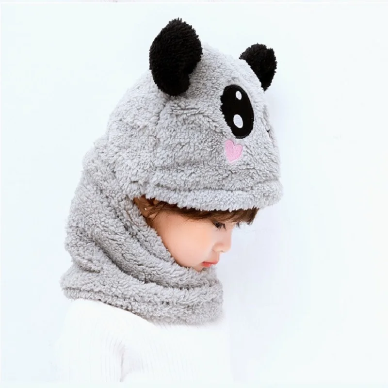 Winter Children's Hats Warm Boys and Girls Hats Bibs Baby Ear Caps Cute Plush Hats To Cover The Face Tide Scarf Baby Girl Hat