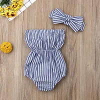 Baby Rompers Sets Summer Newborn Baby Clothes For Girls Sleeveless Stripe Print Jumpsuit Casual Headdress Baby Clothing Outfits 6