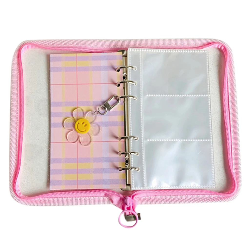 

Zipper Binder with 30Pcs Photo Sleeves, Kpop Album Glitter Photocard Binder DIY Photo Album Loose-Ring Binder, A6 Pink