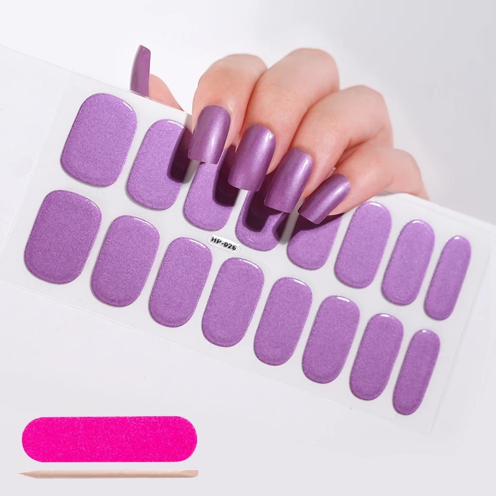 16Tips Soild Color Nude Pink Semi-Cured Gel Nail Sticker Long-Lasting UV Nail Sticker Full Cover UV/LED Extension Gel Foil nail stickers