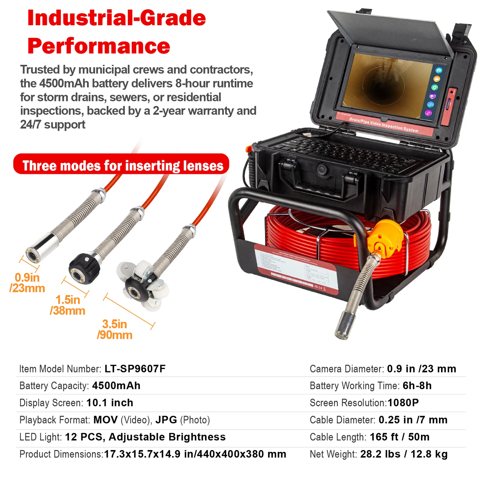 Pipe Inspection Camera and 512HZ Locator Self-Leveling Distanc Counter Sewer Camera with keybord and 7mm Cable 10.1in HD Screen 6