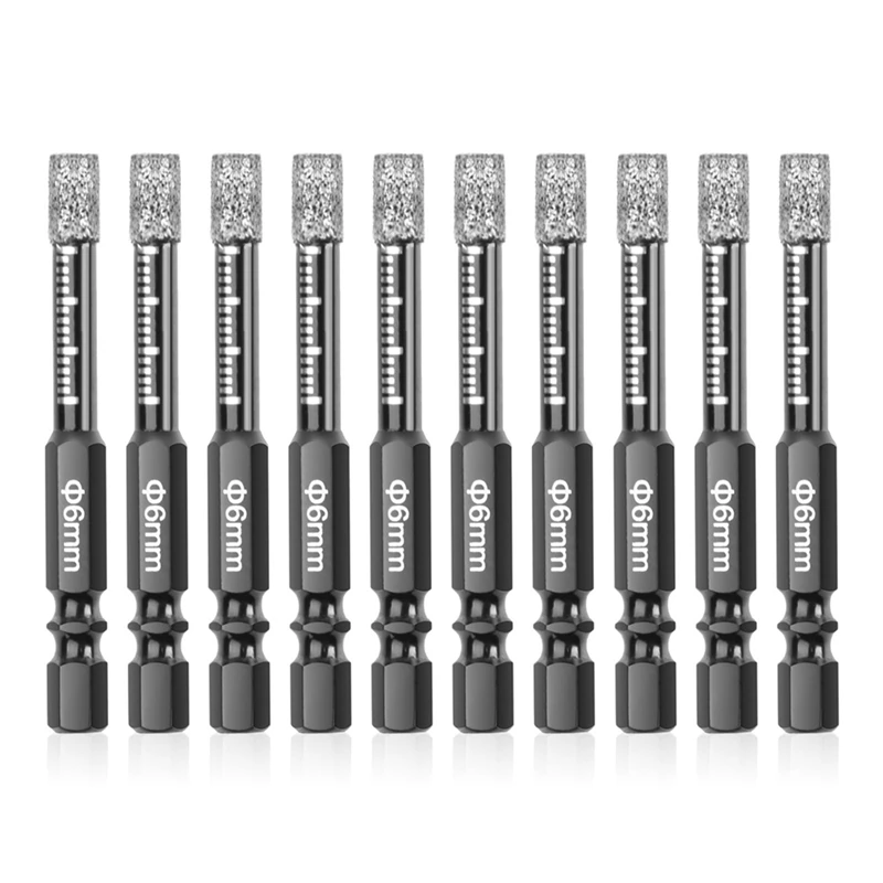 

10Pcs Diamond Drill Bits,6Mm Dry Diamond Core Drill Bit Set For Ceramic,Granite,Tile,Glass,Marble,Brick,Stone Durable