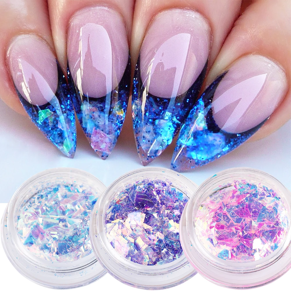 1Jar Aurora Nail Glitter Gold Leaf Opal Mylar Nail Flakes Iridescent