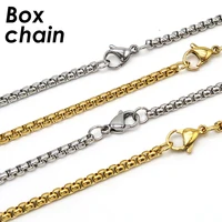 10 Pièces Chaîne de Boîte Ronde Collier Couleur Or 2mm 3mm Chaîne de Boîte en Acier Inoxydable pour Hommes ou Femmes 4